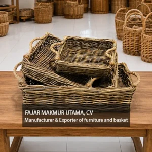 Rattan tray with rope
