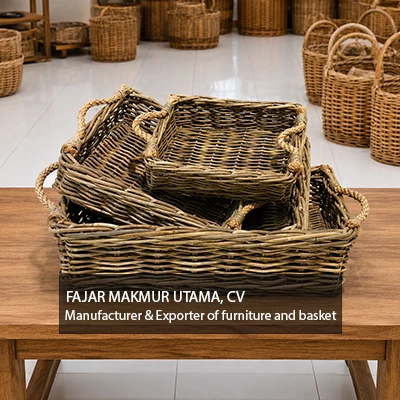 Rattan tray with rope