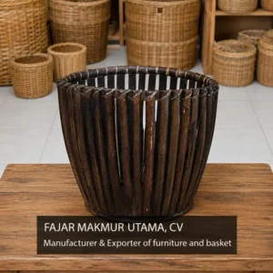 Natural handmade rattan planter basket manufactured in Indonesia.