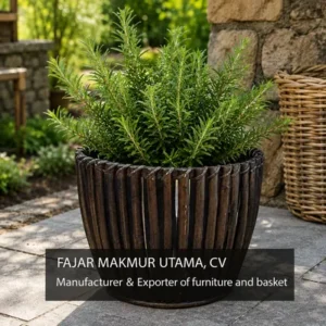 Handmade natural rattan planter basket for indoor and outdoor plants.