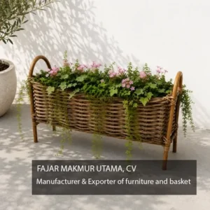 Decorative rattan planter stand for home and garden