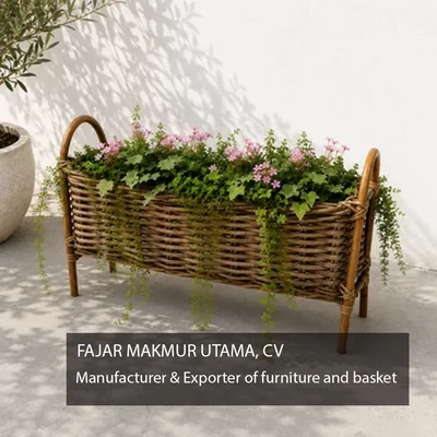 Rattan planter stand long