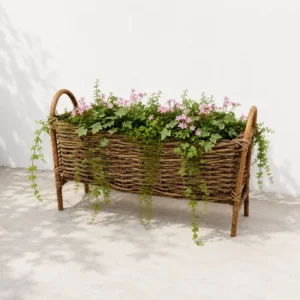 Decorative rattan planter stand for home and garden