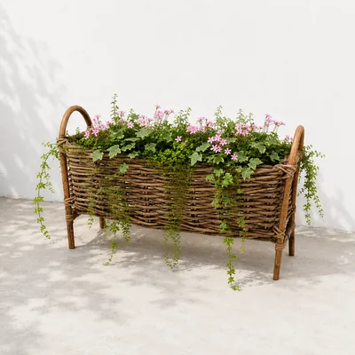Decorative rattan planter stand for home and garden