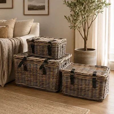 Trunk rattan basket storage
